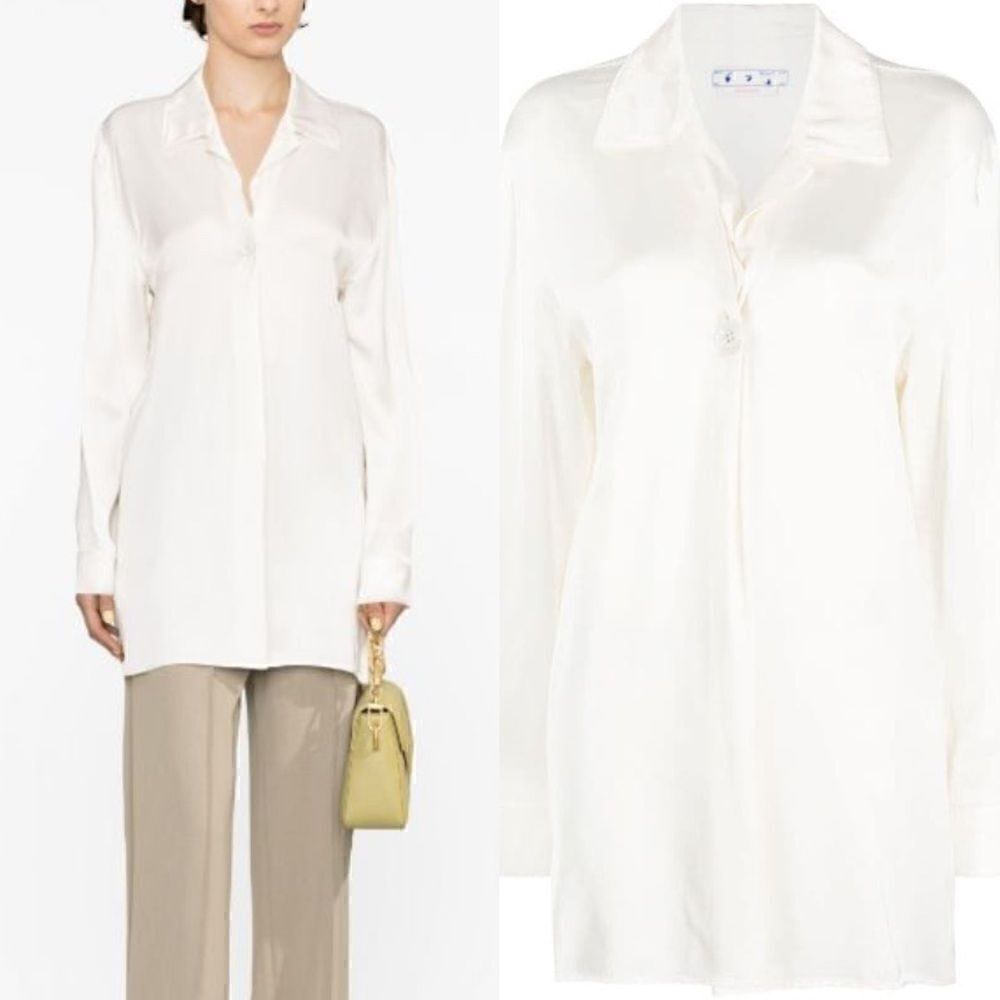Off-White NWT satin long-sleeve shirt White/Ivory Size 44 (8) $945